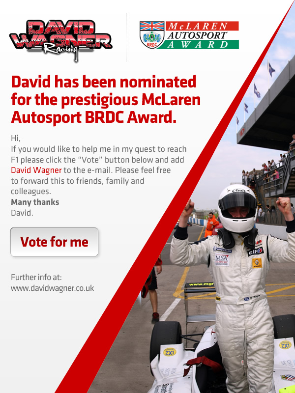 David Wagner has been nominated for the prestigious McLaren Autosport BRDC Award.
